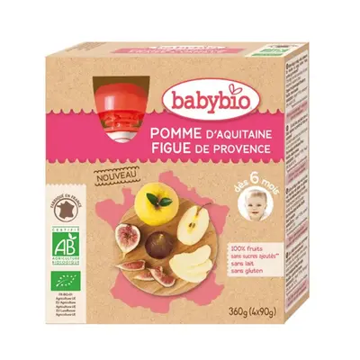 Babybio Fruit Bottles - 6 months and + - Apple, Fig - ORGANIC 4x90 g