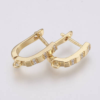 Brass Micro Pave Cubic Zirconia Hoop Earring Findings with Latch Back Closure
