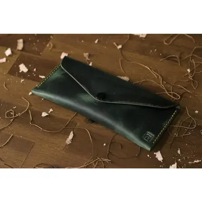 Leather Money Envelope - Evergreen