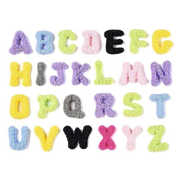 26Pcs 26 Styles Opaque Resin 26 Letter Cabochons