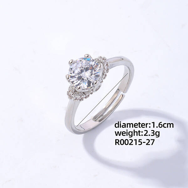 Flat Round Platinum Brass Adjustable Ring with Cubic Zirconia