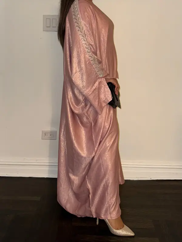 Metallic Butterfly Abaya - Pink