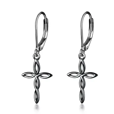 Sterling Silver with Black Rhodium Color Celtic Knot Lever-back Earrings for Women Men