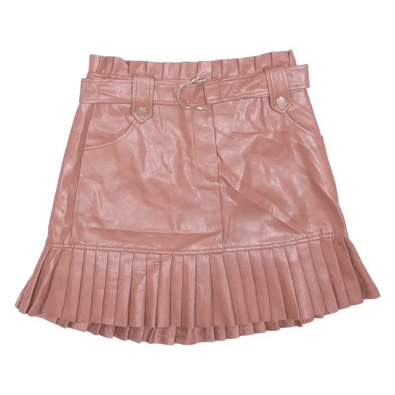 ZARA Faux Leather Belted Womens Pleated Skirt Pink Short S
