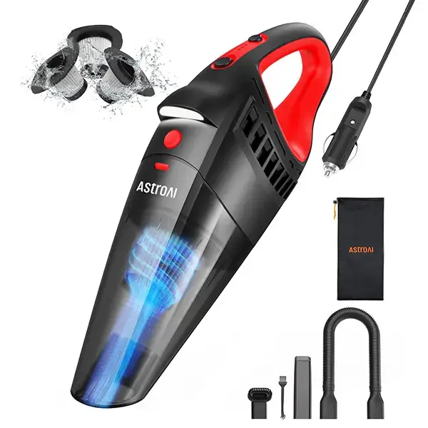 AstroAI Compact Car Vacuum with 12V DC Power,16.4 Ft Cigarette Lighter Cord,LED Light,7500 PA of Suction, Powerful Motor,with...