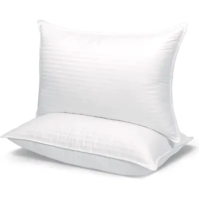 Hotel Collection Bed Pillows for Sleeping 2 Pack Queen Size, White Cotton Pillows for Side and Back Support, Super Soft Down ...