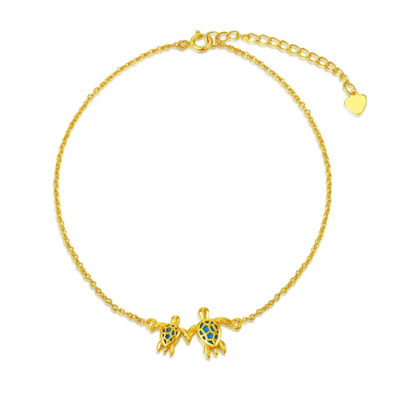 14K Gold Sea Turtle Single Layer Charm Anklet