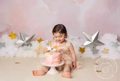 Aperturee Gold Clouds Dusty Pink Stars Boho Portrait Sessions Backdrop For Baby