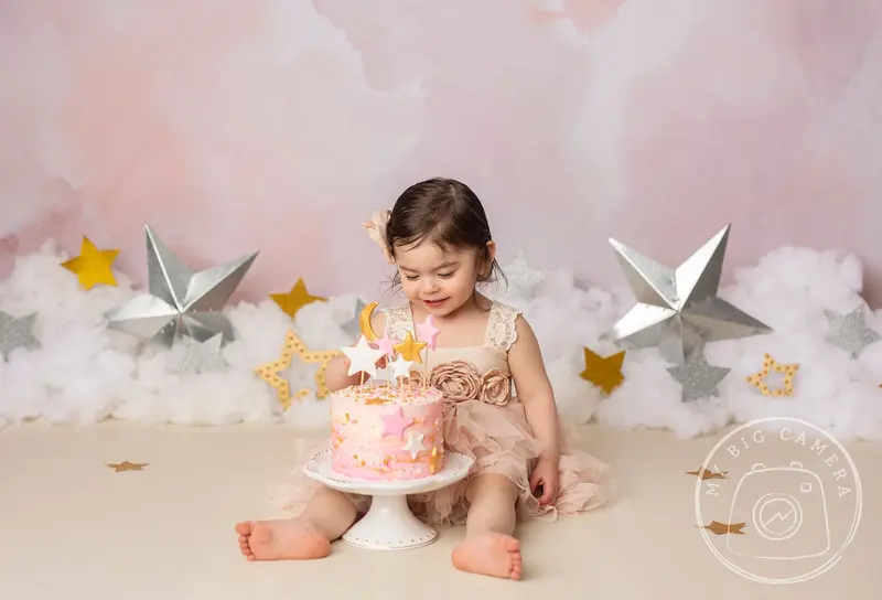 Aperturee Gold Clouds Dusty Pink Stars Boho Portrait Sessions Backdrop For Baby
