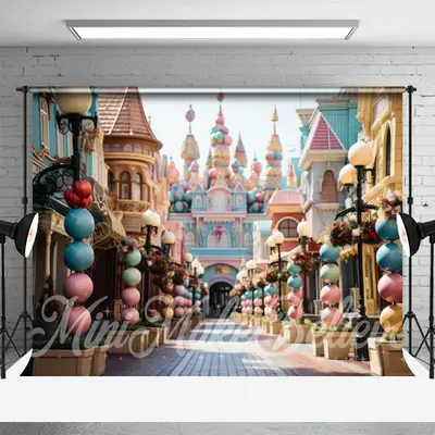 Spherical Pillar Colorful Castle Easter Backdrop - Aperturee