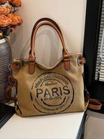 Women's Fashionable Letters Pattern Tote Bag for School, Canvas Messenger, Large Capacity Crossbody Bag, Casual Versatile Vin...