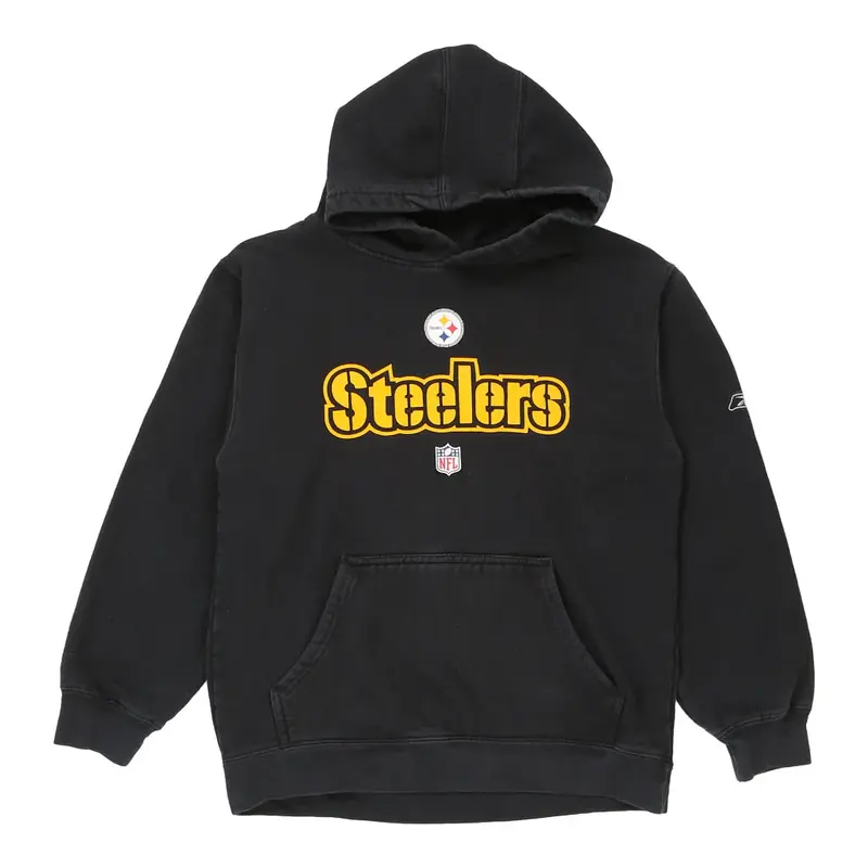 Age 9-10 Pittsburgh Steelers Reebok NFL Hoodie - Medium Black Cotton Blend