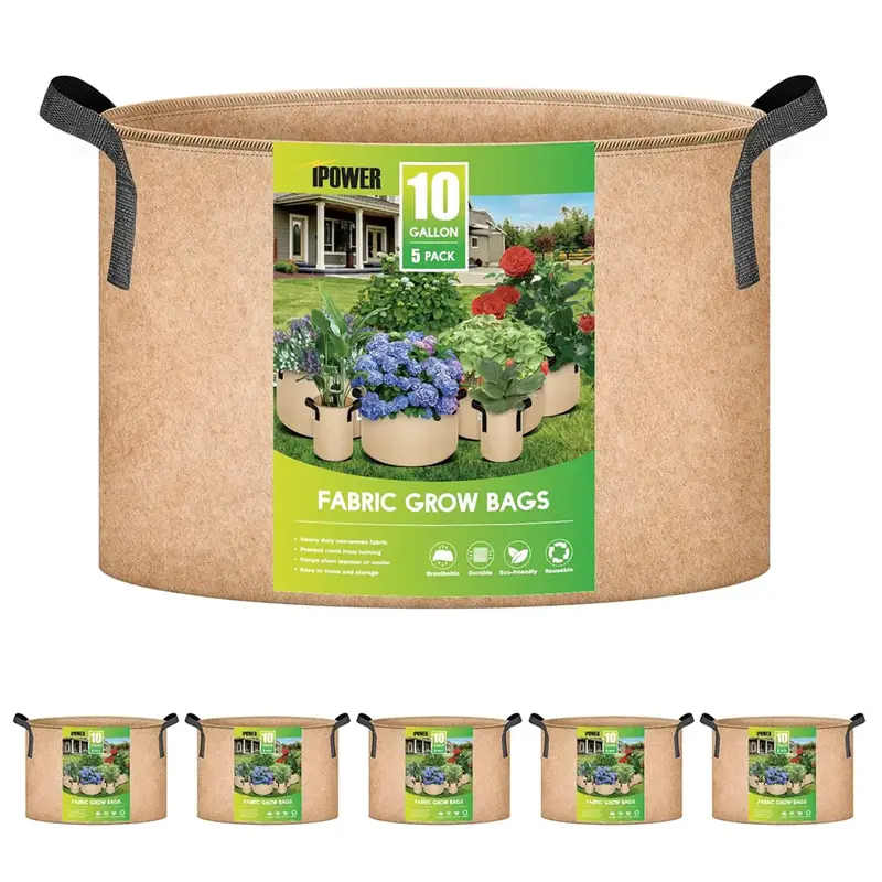 iPower Grow Bags with Strap Handles – Breathable Nonwoven Fabric Pots for Garden & Planting – Durable Aeration Containers...