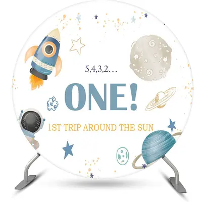 Aperturee Rocket Planets Boys 1St Round Birthday Backdrop | Birthday Backdrop Ideas | Circle Background For Party | Circular ...