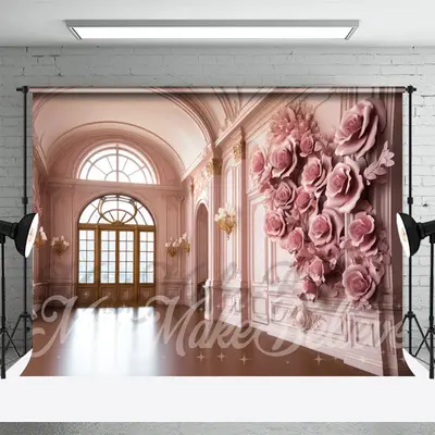 Pink Rose Wall Elegant Door And Window Backdrop - Aperturee