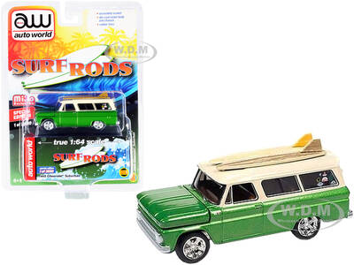 1965 Chevrolet Suburban Green Metallic and Cream with Two Surfboards \