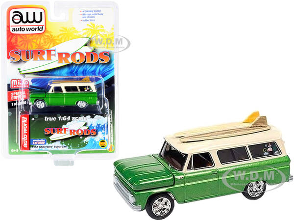 1965 Chevrolet Suburban Green Metallic and Cream with Two Surfboards \