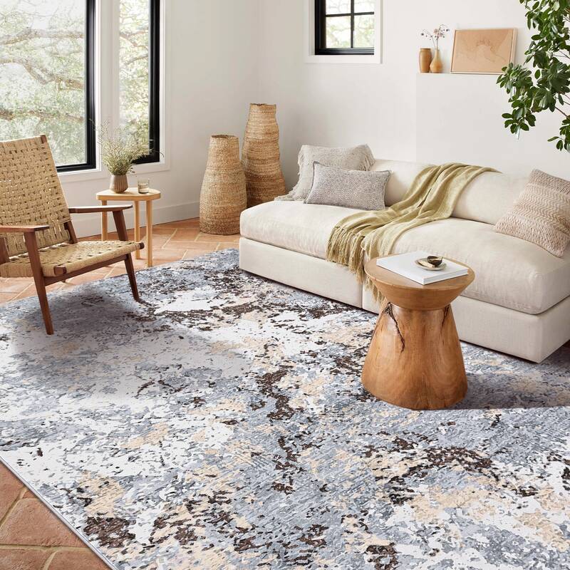 Garvee Floral Area Rug Non-Slip Low-Pile Washable Lightweight Rubber Backing Foldable Living Room Kitchen