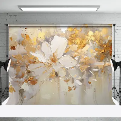 Retro White Gold Oil Painting Floral Photo Backdrop - Aperturee