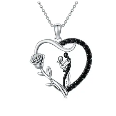 Sterling Silver Two-tone Rose Hug Pendant Necklace for Women Men