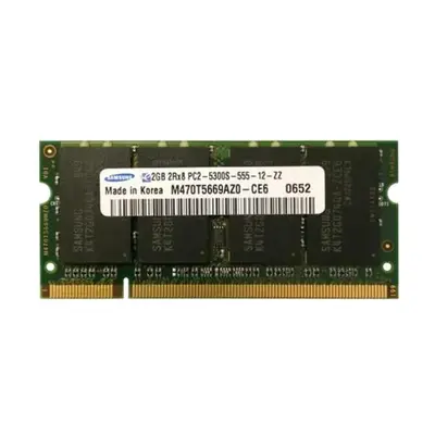 Samsung M470T5669AZ0-CE6 | 2GB DDR2-667MHz PC2-5300 Non-ECC Unbuffered SODIMM CL5 2Rx8 1.8V 200-Pin Memory Module