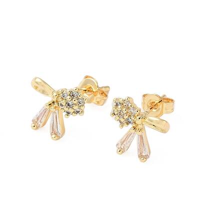 Brass Micro Pave Clear Cubic Zirconia Stud Earrings