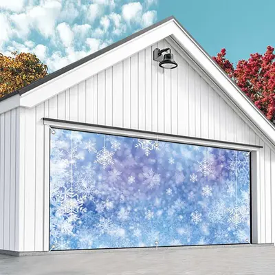 Aperturee Fantasy Blue Snowflakes Bokeh Garage Door Banner