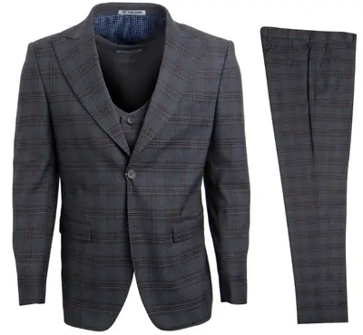 Stacy Adams Men's 3 Pc Executive Slim Fit Suit Glen Plaid