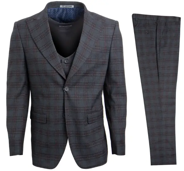 Stacy Adams Men's 3 Pc Executive Slim Fit Suit Glen Plaid