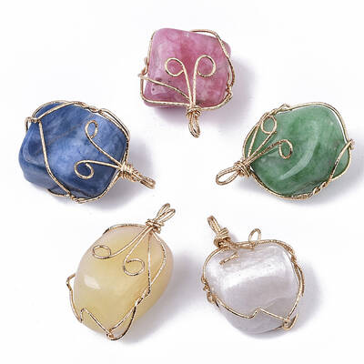 Dyed Natural White Jade Wire Wrapped Pendants