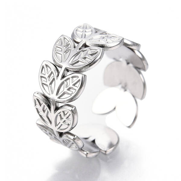 Non-Tarnish 304 Stainless Steel Leaf Cuff Rings