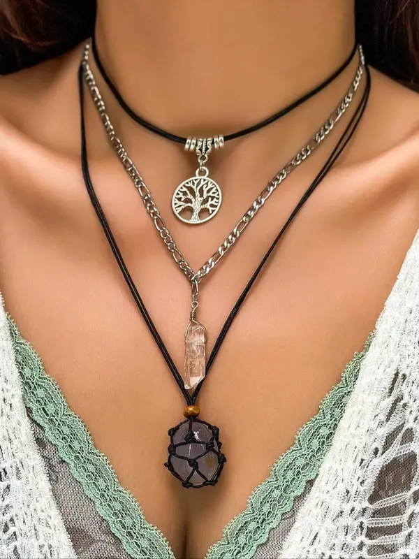 Women's Boho Style Vintage Style Artificial Crystal Pendant Design Trendy Charms Necklace, Exquisite Trendy Zinc Alloy Materi...
