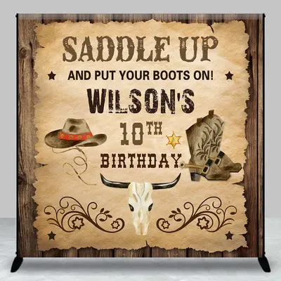 Retro Cowboy Saddle Up Custom 10th Birthday Backdrop