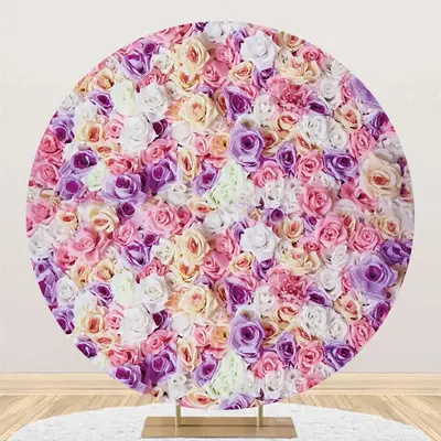 Pink Purple Floral Petal Wall Round Wedding Backdrop - Aperturee