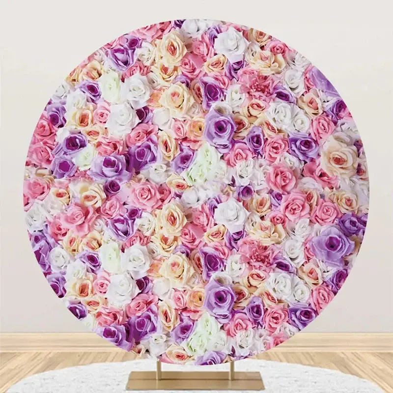 Pink Purple Floral Petal Wall Round Wedding Backdrop - Aperturee