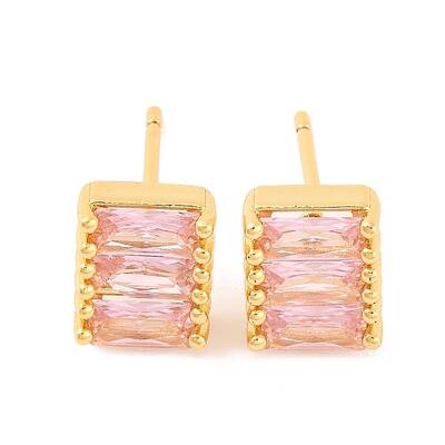 Brass Micro Pave Cubic Zirconia Stud Earrings for Women