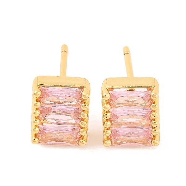 Brass Micro Pave Cubic Zirconia Stud Earrings for Women