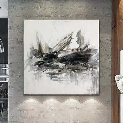 Extra Large Acrylic Abstract Black And White Paintings On Canvas Modern Fine Art Contemporary Wall Art | THE PIRATE SHIP