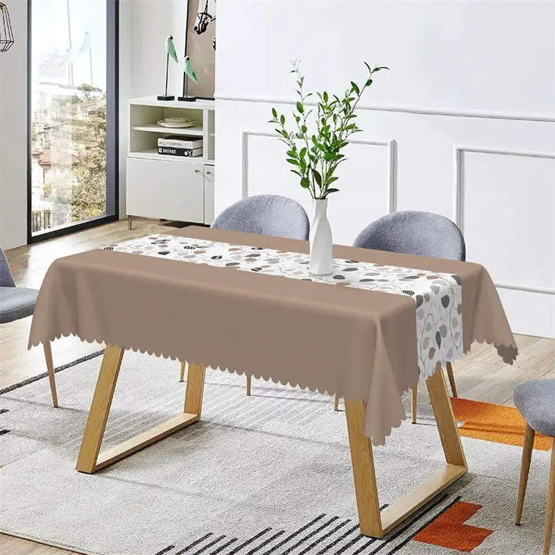 Brown White Plant Leaves Spring Rectangle Tablecloth - Aperturee