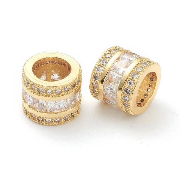 Brass Clear Cubic Zirconia European Style Beads