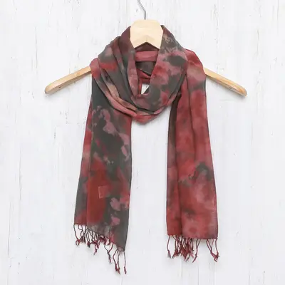 NOVICA Heated Colors Tie-Dyed Cotton Wrap Scarf in Red from Thailand