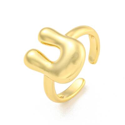 Brass Letter Open Cuff Rings for Women
