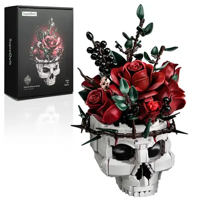 Supreowls Gothic Skull Rose Building Set for Adults, Dark Botanical Art Block Kit for Gothic Fans & Brick Collectors, Hallowe...
