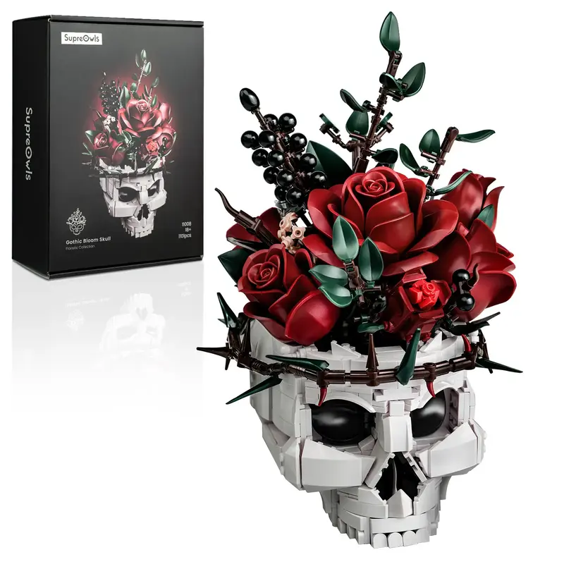 Supreowls Gothic Skull Rose Building Set for Adults, Dark Botanical Art Block Kit for Gothic Fans & Brick Collectors, Hallowe...