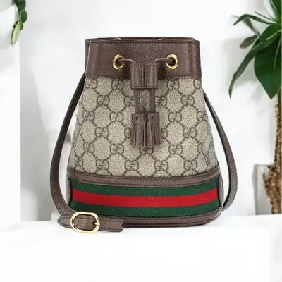 Pre-owned GUCCI CANVAS Crossbody Bags Beige GG Supreme Coated Ophidia Mini Bucket Bag