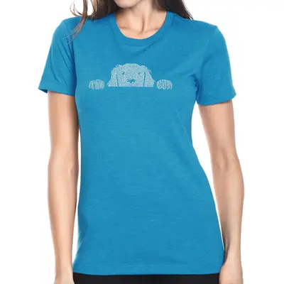 Peeking Dog - Women's Premium Blend Word Art T-Shirt - Navy - Small