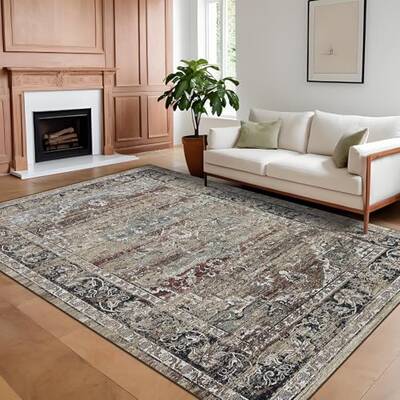 Garvee 5x7 Washable Area Rug Vintage Rug Traditional Floor Cover Foldable Soft Rug Kitchen Accent Rug Indoor Distressed Non S...