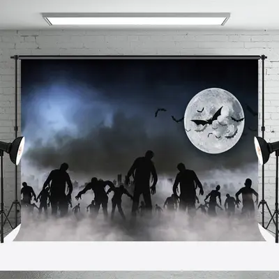 Creepy Graveyard Halloween Zombies Party Backdrop - Aperturee