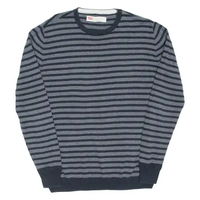 LEVI'S Mens Patterned Jumper Grey Striped Tight Knit L