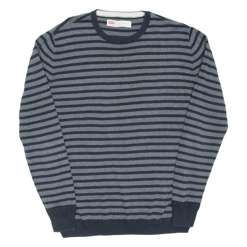LEVI'S Mens Patterned Jumper Grey Striped Tight Knit L